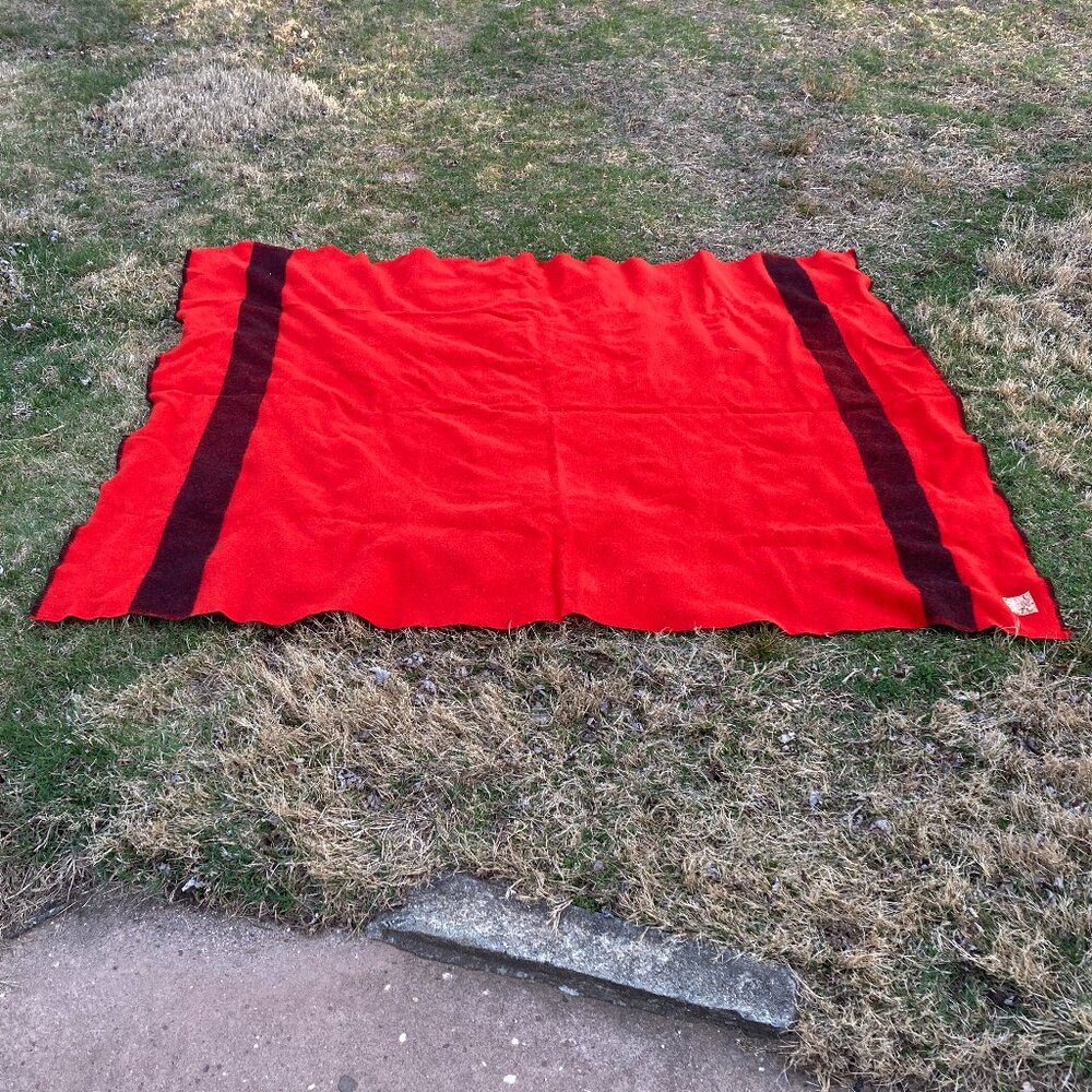 Vintage Ayers Red Black Stripe Wool Blanket